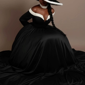 Robe de soirée noire couture à épaules dénudées-Élégance majestueux